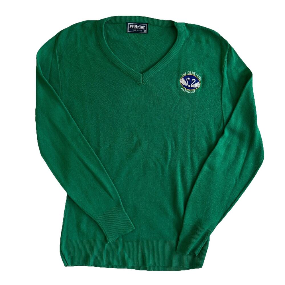 Vintage‎ Mcbriar V Neck Golf Sweater Large Kelly Green